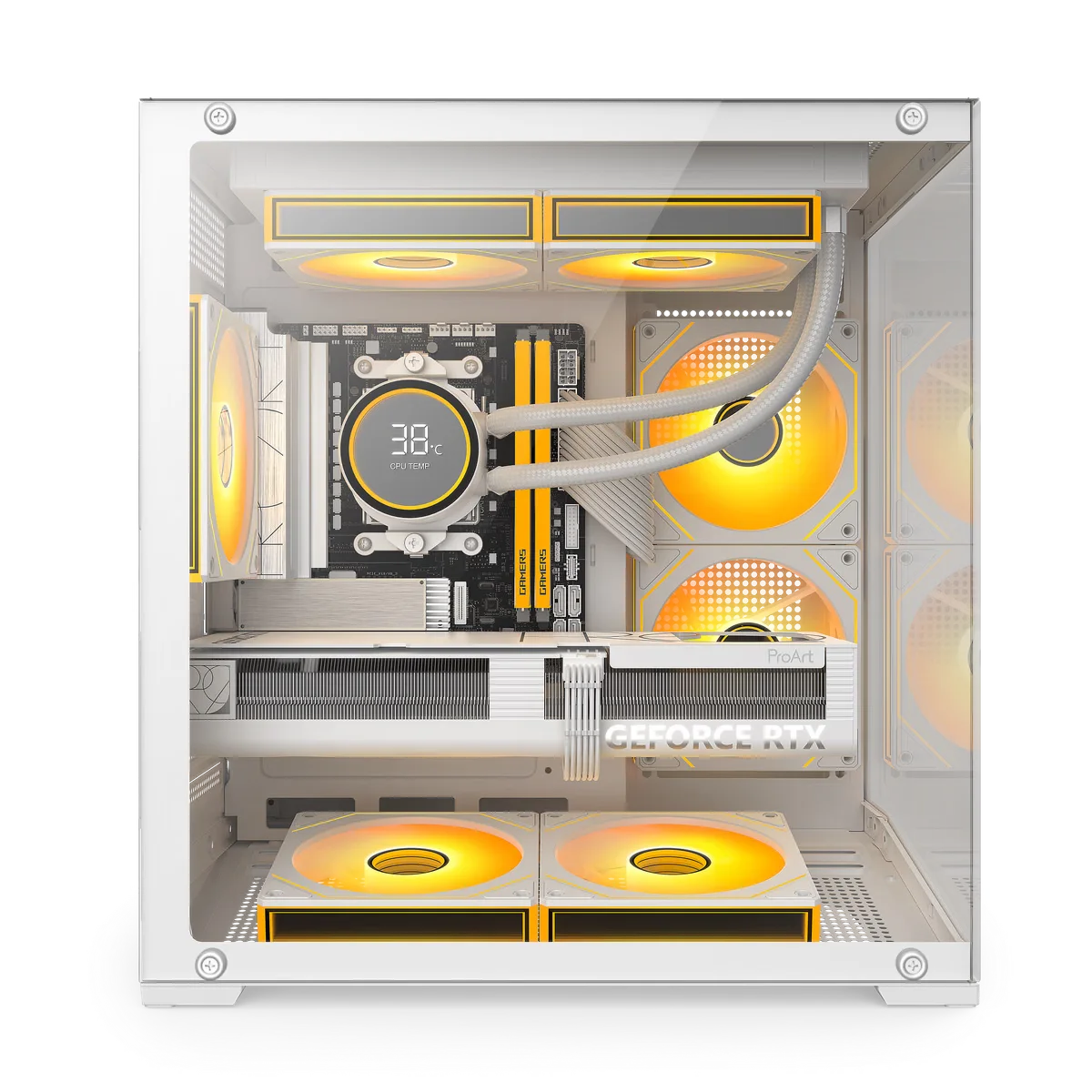 Defender Mini T in white with a configured build and 240 mm top radiator
