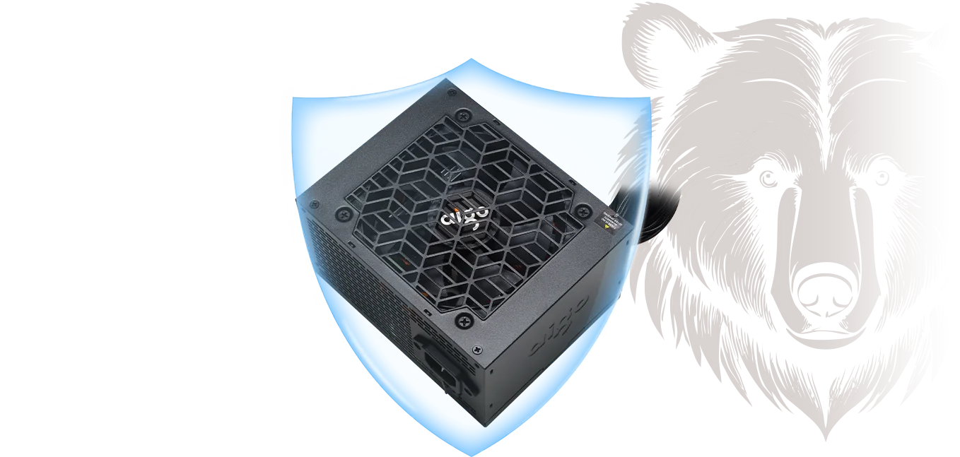 aigo TY series power supply shown with its protective shield