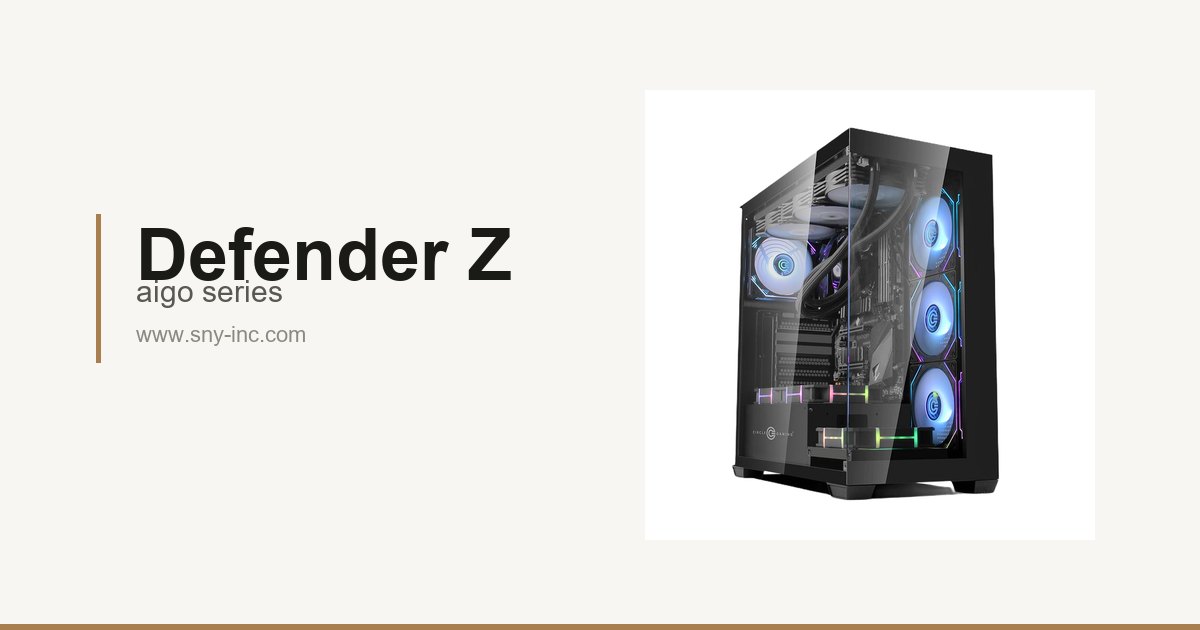 Defender Z mid-tower ATX case with panoramic tempered glass and ARGB fans